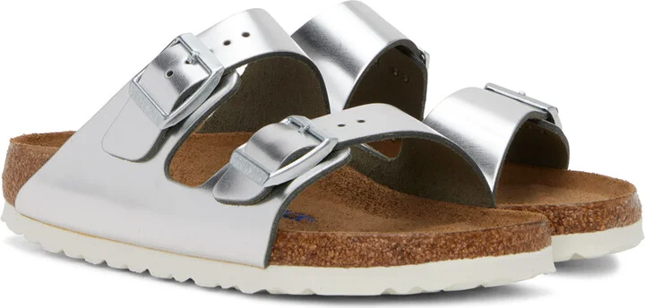 Birkenstock Silver Narrow Arizona Soft Footbed Sandals - Image 4