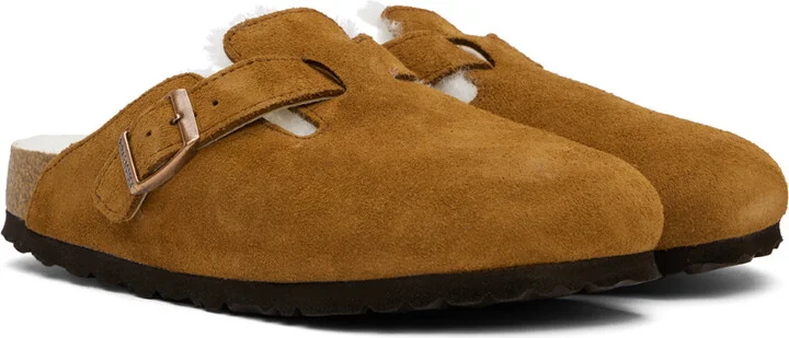 Birkenstock Tan Narrow Boston Shearling Slip-on Loafers - Image 4