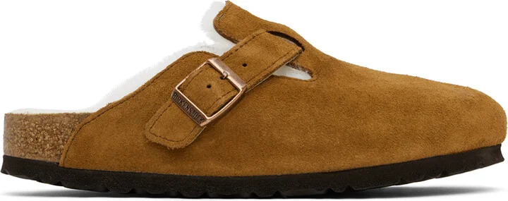 Birkenstock Tan Narrow Boston Shearling Slip-on Loafers