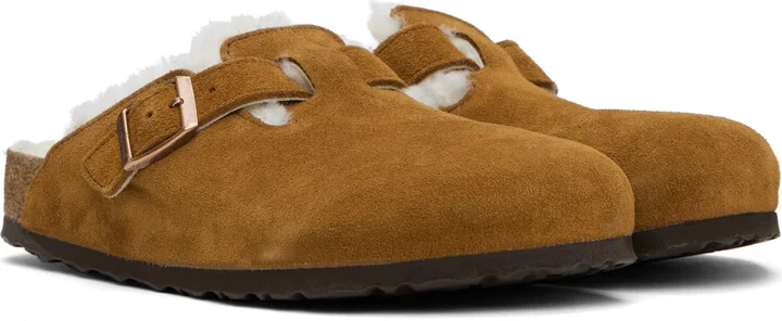 Birkenstock Tan Regular Boston Shearling Slip-on Loafers - Image 4