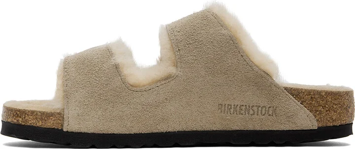 Birkenstock Taupe Narrow Arizona Shearling Sandals - Image 3