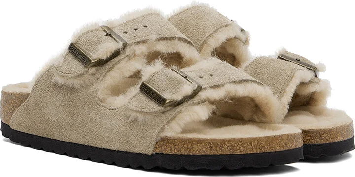 Birkenstock Taupe Narrow Arizona Shearling Sandals - Image 4
