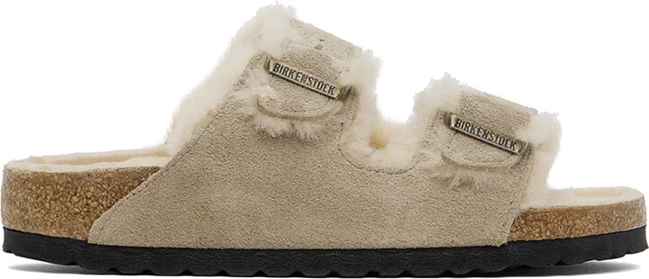 Birkenstock Taupe Narrow Arizona Shearling Sandals