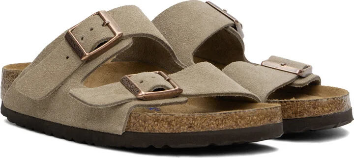 Birkenstock Taupe Narrow Arizona Soft Footbed Sandals - Image 4