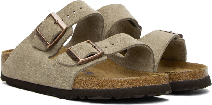 Birkenstock Taupe Narrow Arizona Soft Footbed Sandals - Image 4