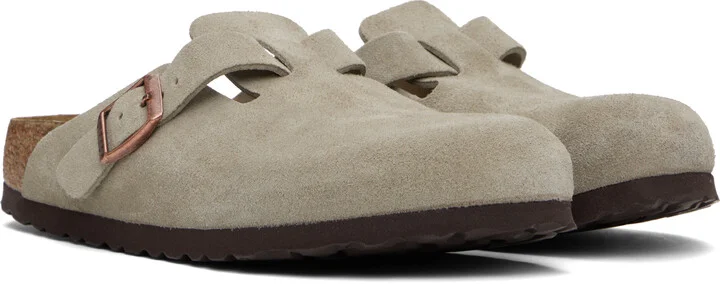 Birkenstock Taupe Narrow Boston Soft Footbed Slip-on Loafers - Image 4