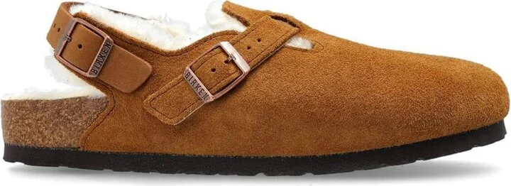 Birkenstock Tokio Shearling Suede Leather Sandals (Drope S) Shoes
