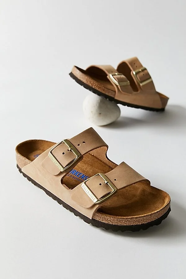 Birkenstock Women's Arizona Soft Footbed Leather Sandal in Sandcastle - Image 3