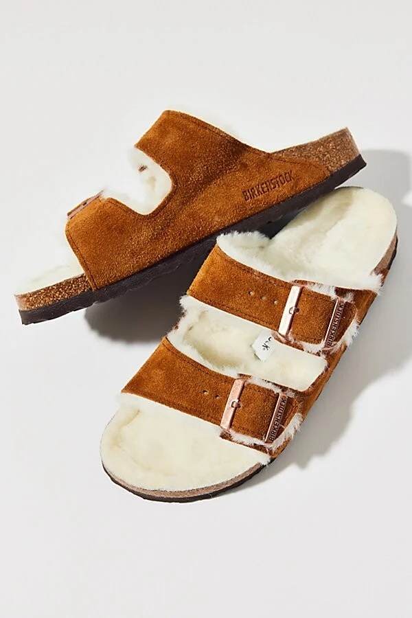 Birkenstock Women's Arizona Strappy Shearling Sandal in Mink - Image 2