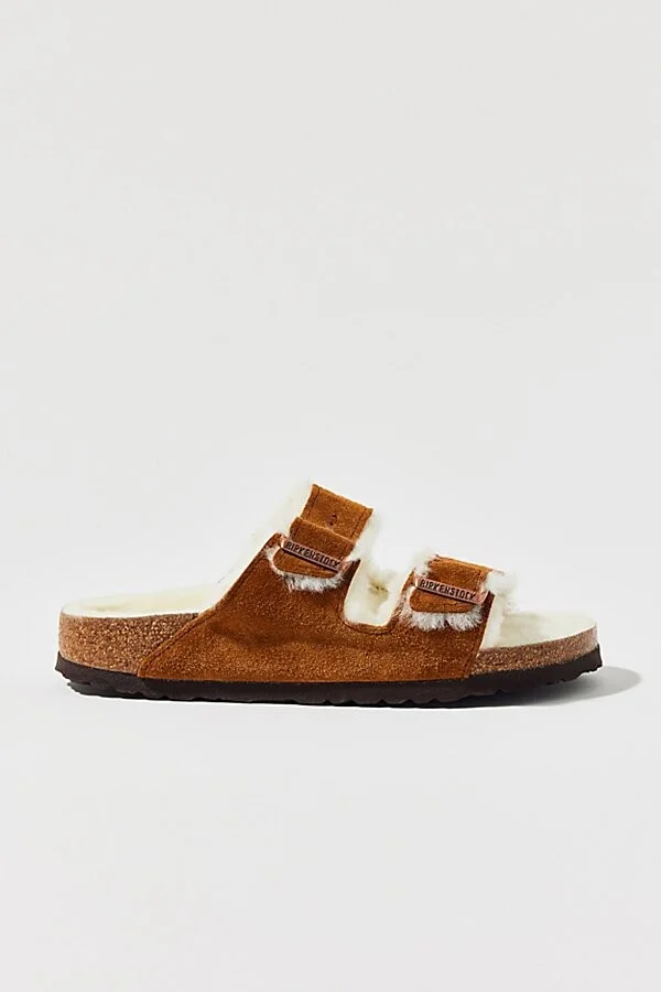 Birkenstock Women's Arizona Strappy Shearling Sandal in Mink - Image 3