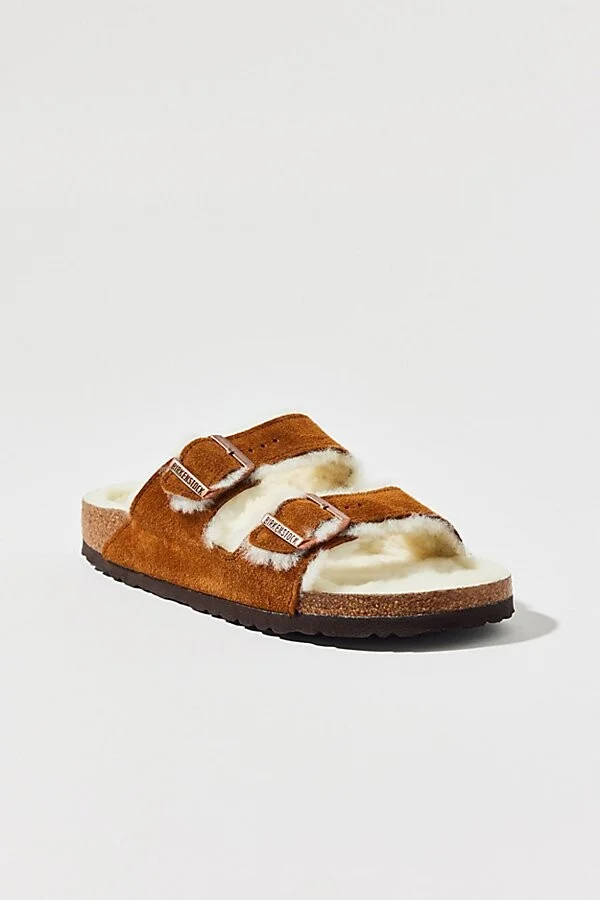 Birkenstock Women's Arizona Strappy Shearling Sandal in Mink - Image 4