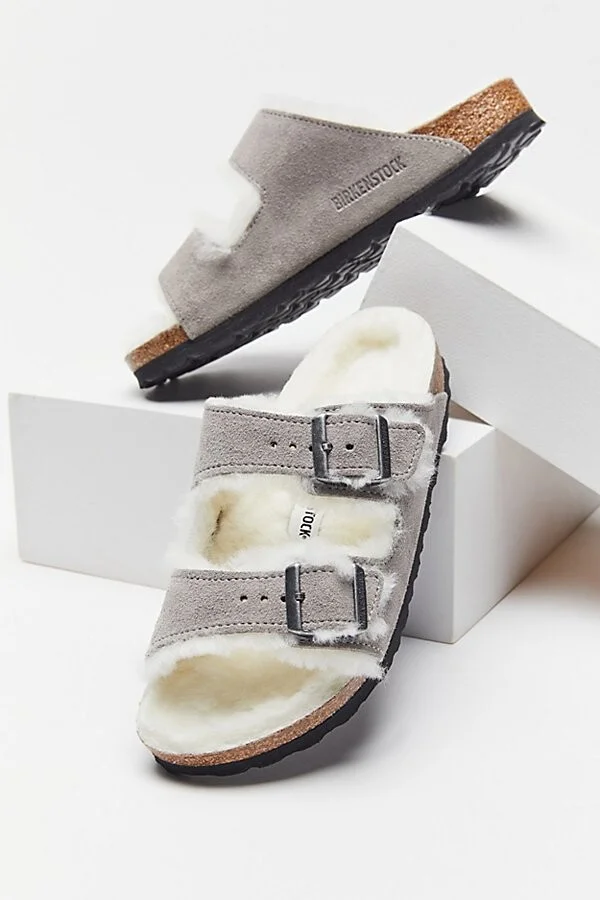 Birkenstock Women's Arizona Strappy Shearling Sandal in Mink - Image 6