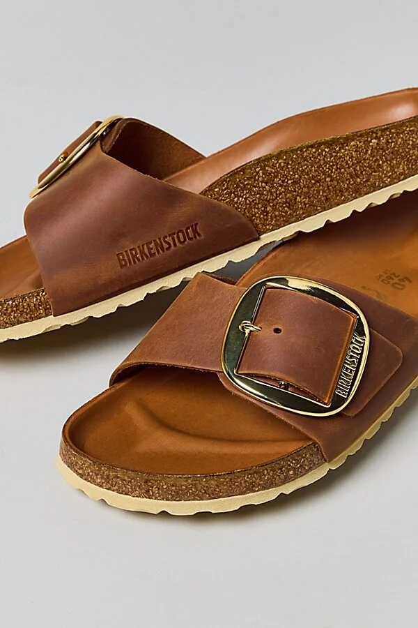 Birkenstock Women's Madrid Big Buckle Leather Sandal in Cognac