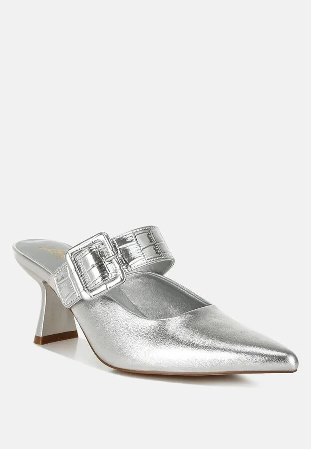 Bismi Large Buckle Kitten Heel Mules - Image 3