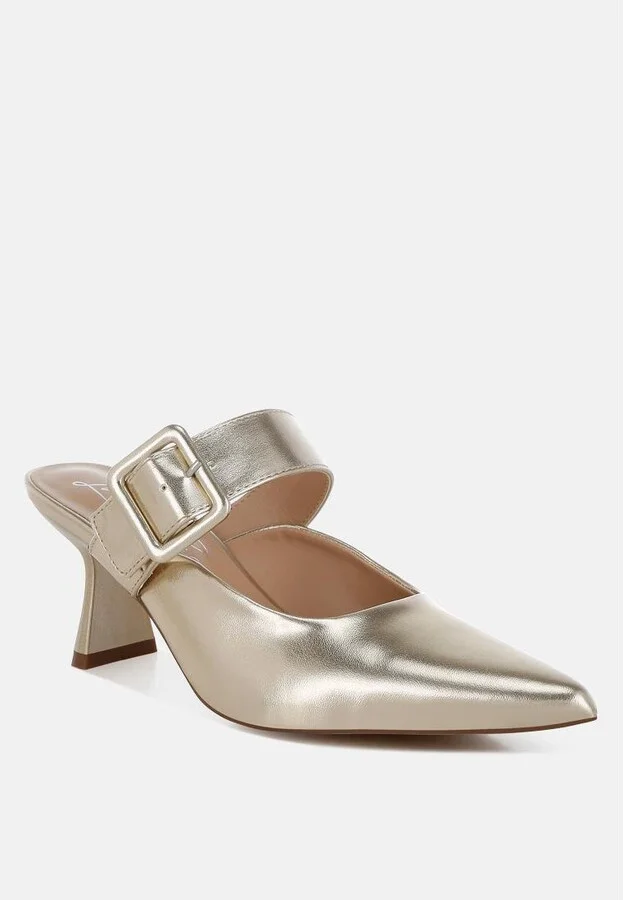 Bismi Large Buckle Kitten Heel Mules - Image 4