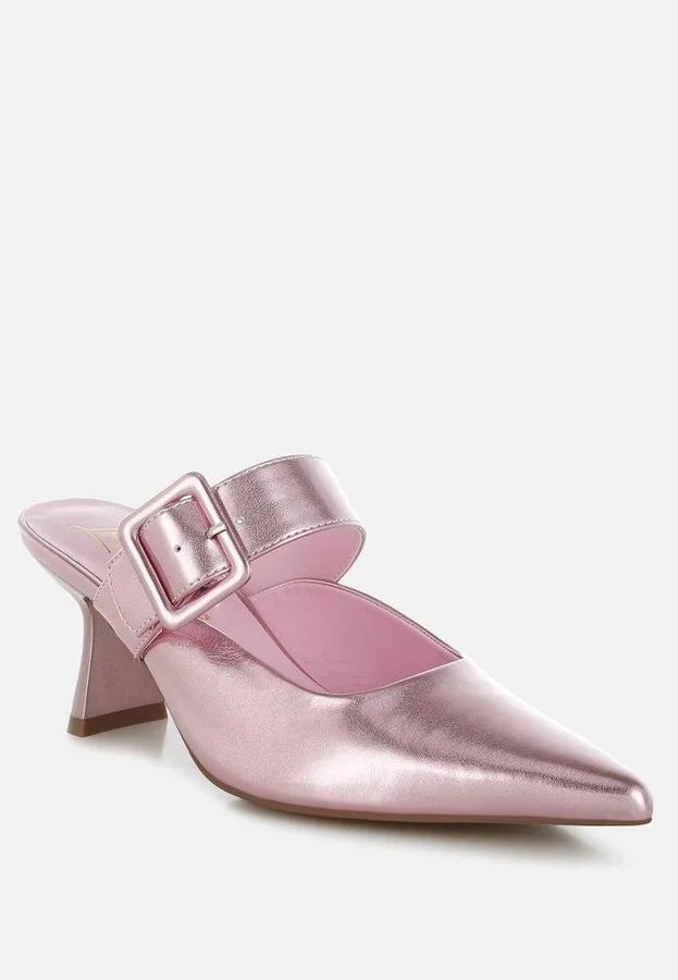 Bismi Large Buckle Kitten Heel Mules - Image 7