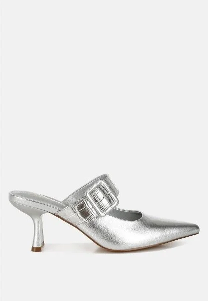 Bismi Large Buckle Kitten Heel Mules Women