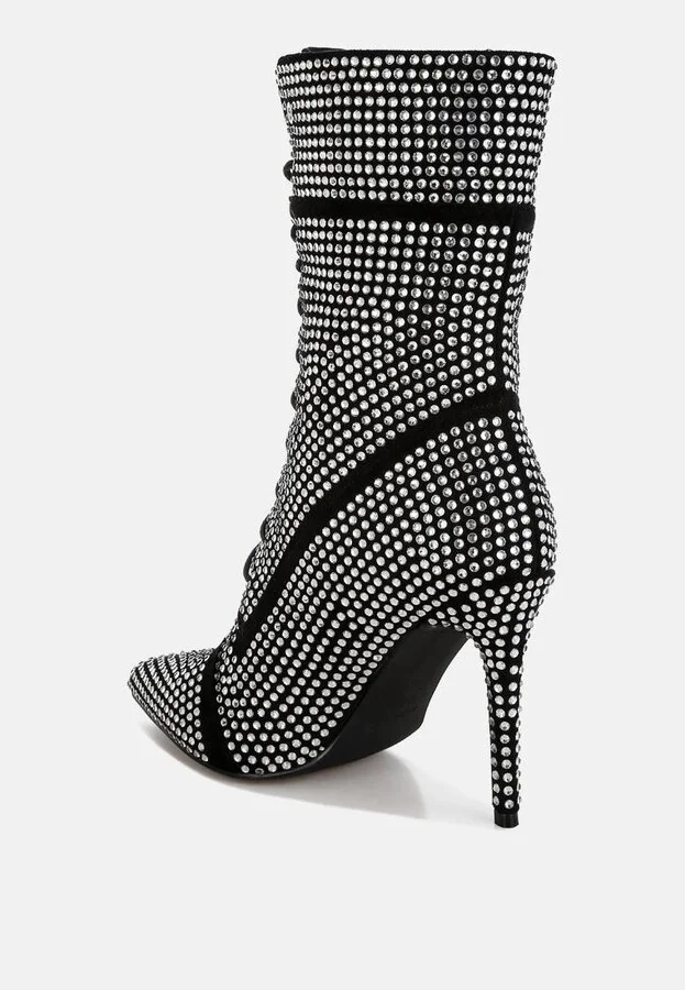Bitetto Rhinestones Embellished Calf Boots - Image 4