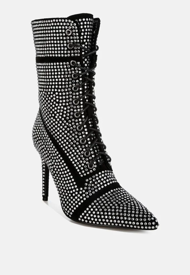 Bitetto Rhinestones Embellished Calf Boots - Image 5