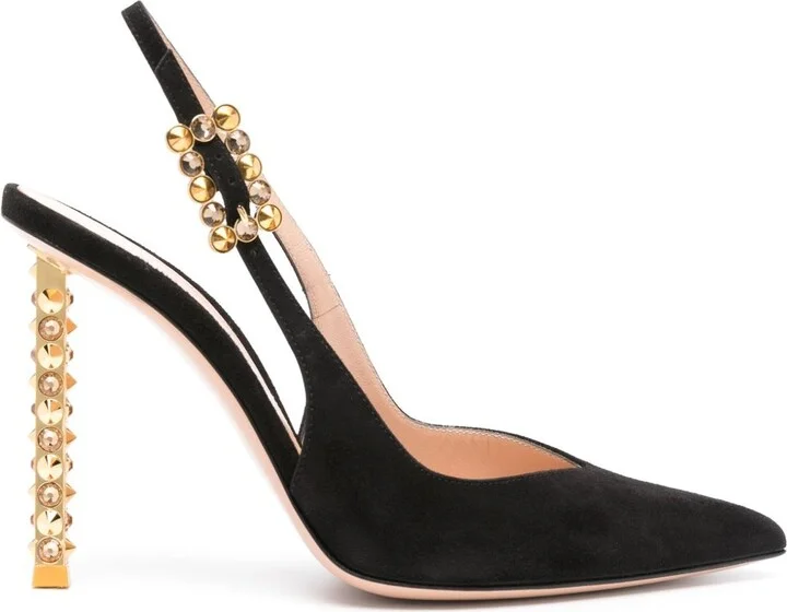 Black 110 Studded-Heel Slingback Pumps
