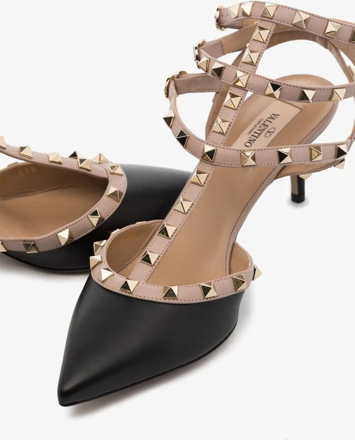 Black And Neutral Rockstud 65 Leather Pumps - Image 4