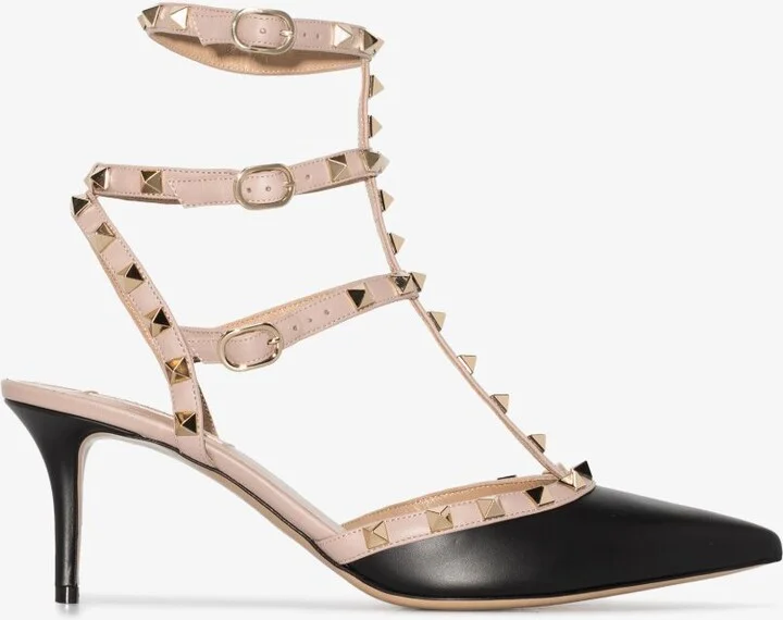 Black And Neutral Rockstud 65 Leather Pumps