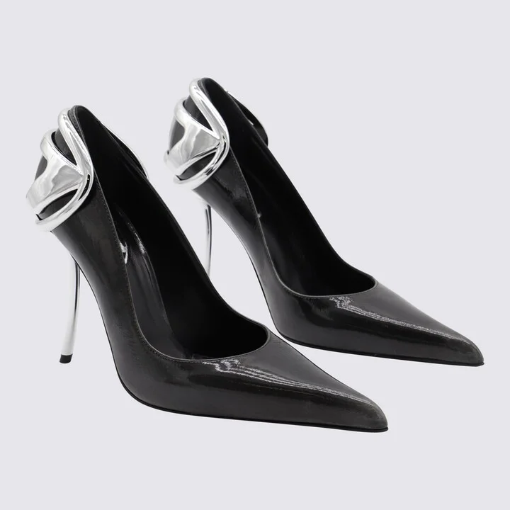 Black And Silver Leather Pumps - Image 2