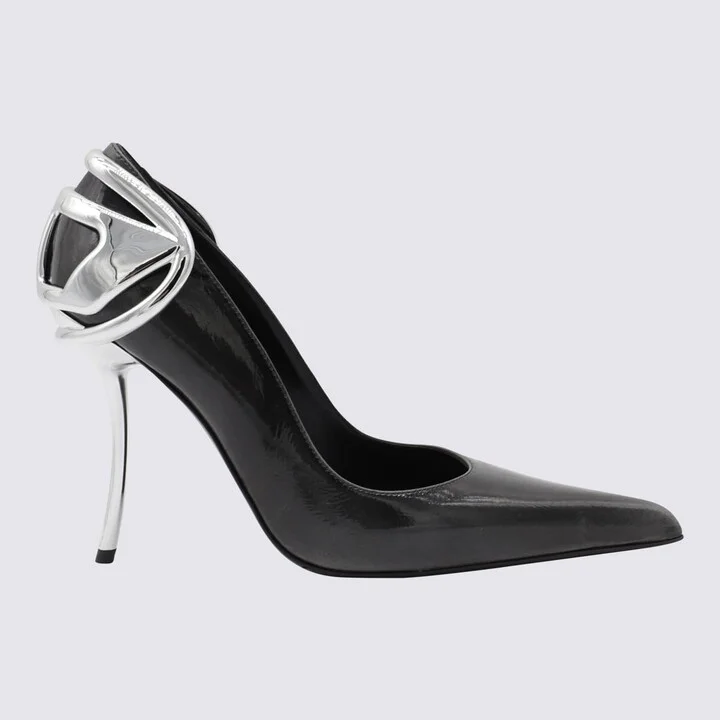 Black And Silver Leather Pumps