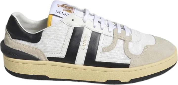 Black And White Leather Clay Low Mesh Sneakers