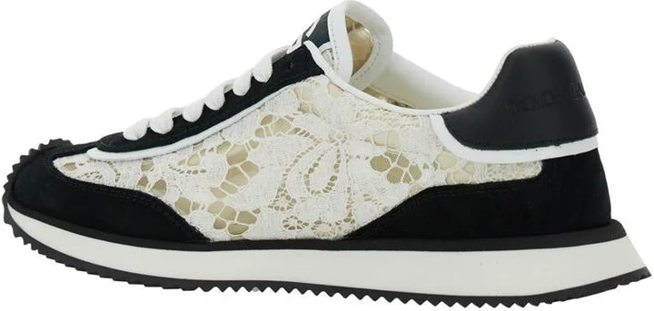 Black And White Low Top With Lace Details And Dg Patch On The Side In Fabric And Suede Blend Woman - Image 3