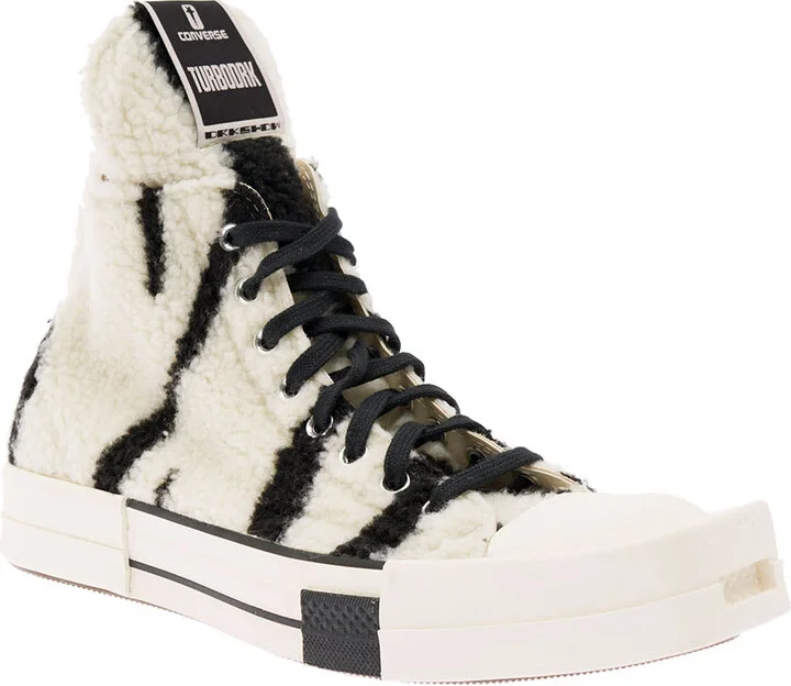 Black And White Shearling Sneakers In Cotton Woman - Image 2