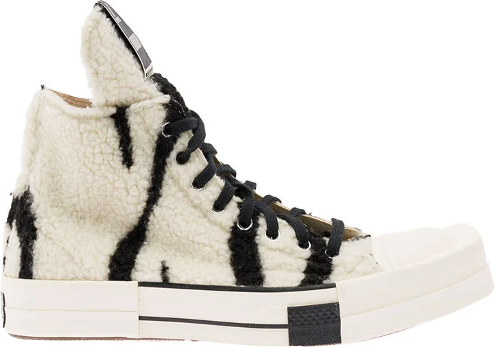 Black And White Shearling Sneakers In Cotton Woman