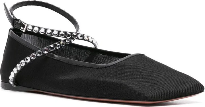 Black Ane Mesh Crystal Ballerina Flats - Image 2