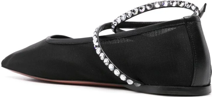 Black Ane Mesh Crystal Ballerina Flats - Image 3