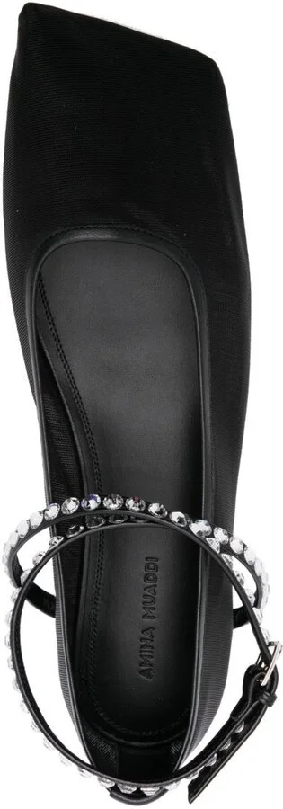 Black Ane Mesh Crystal Ballerina Flats - Image 4