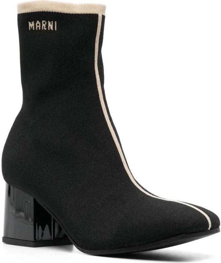 Black Ankle Boot In Leather With Medium And Wide Heel Ecru-colored Details - Image 2