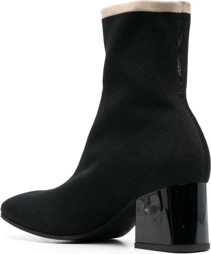 Black Ankle Boot In Leather With Medium And Wide Heel Ecru-colored Details - Image 3