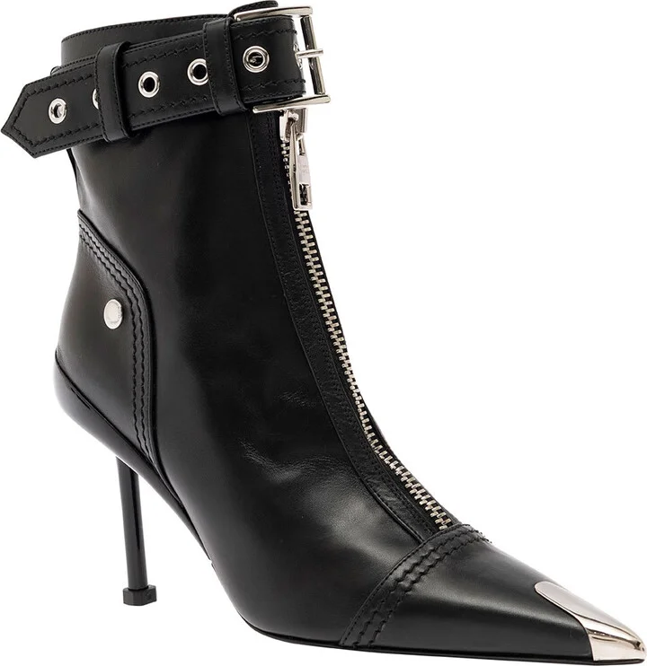Black Ankle Boots With Buckle And Zip Closure In Leather Women - Image 2