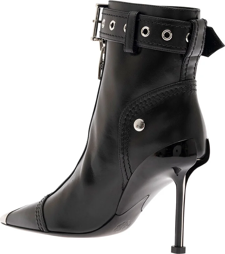 Black Ankle Boots With Buckle And Zip Closure In Leather Women - Image 3