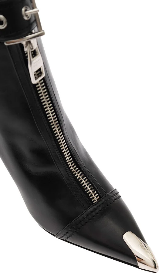 Black Ankle Boots With Buckle And Zip Closure In Leather Women - Image 4