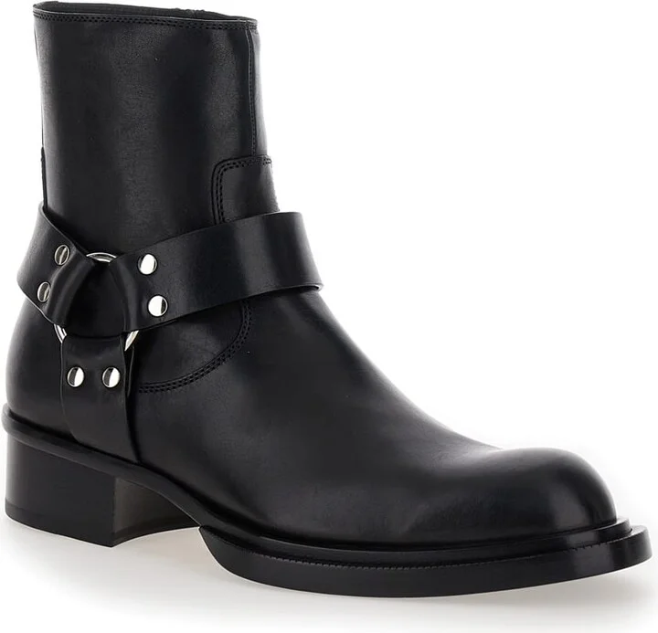 Black Ankle Boots With Harness Detail In Leather Man - Image 2
