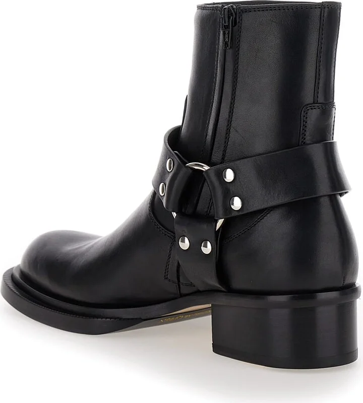 Black Ankle Boots With Harness Detail In Leather Man - Image 3
