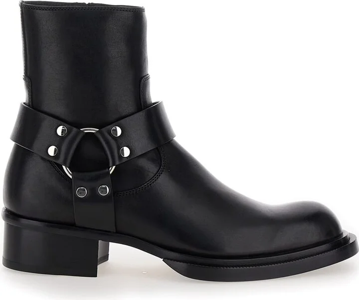 Black Ankle Boots With Harness Detail In Leather Man