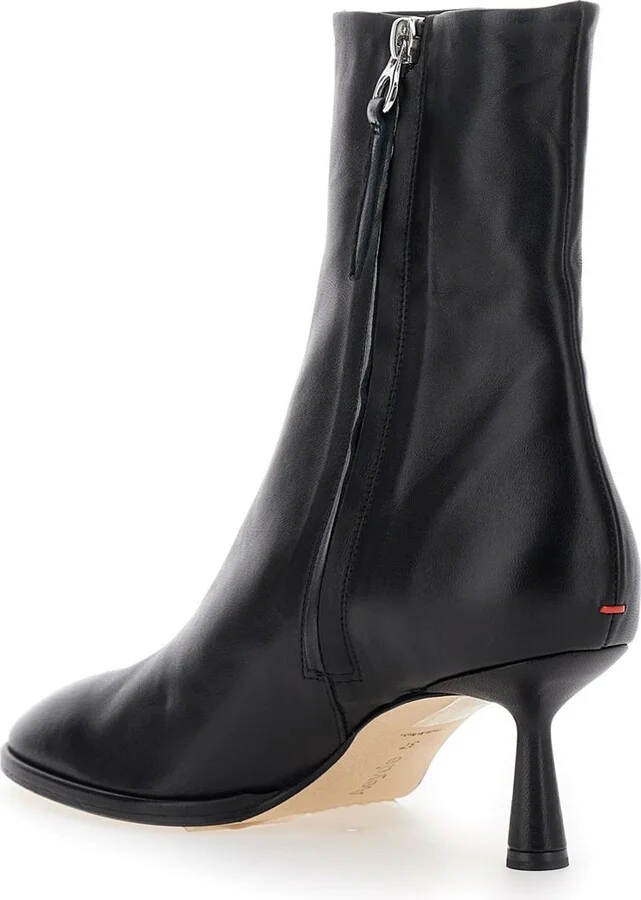 Black Ankle Boots With Rounded Toe In Leather Woman - Image 3
