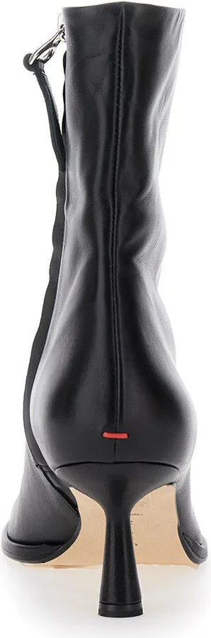 Black Ankle Boots With Rounded Toe In Leather Woman - Image 4