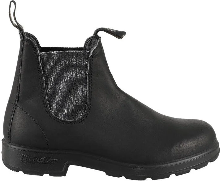 Black Ankle Boots With Silver Elastic Glitter Panel