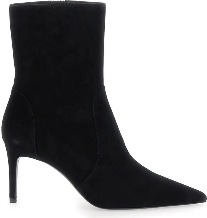 Black Ankle Boots With Stiletto Heel And Zip Closure On The Side In Suede Woman