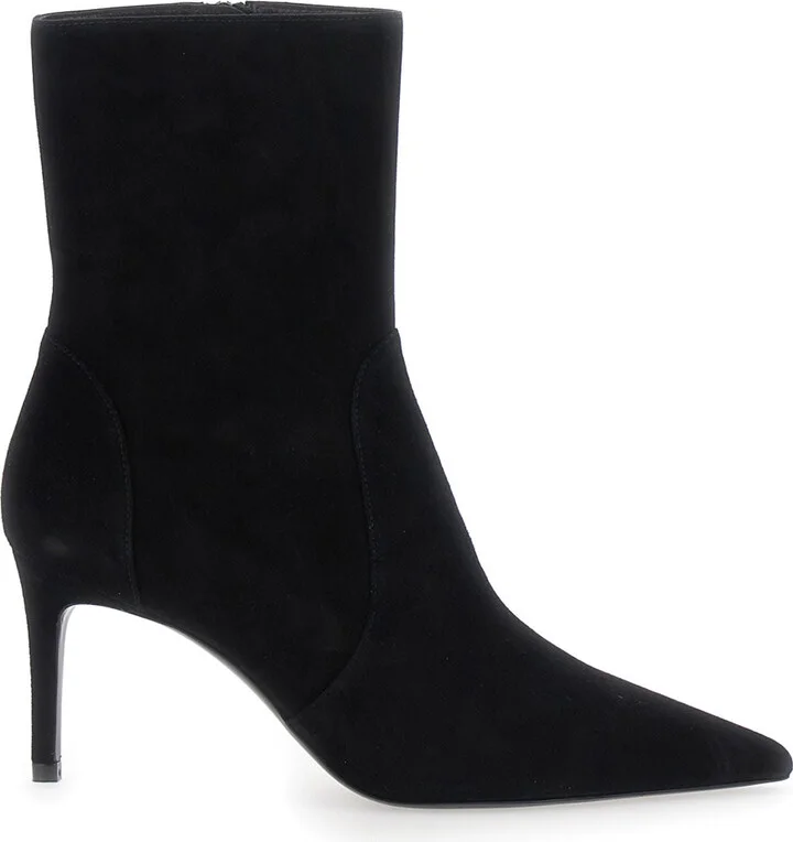 Black Ankle Boots With Stiletto Heel And Zip Closure On The Side In Suede Woman