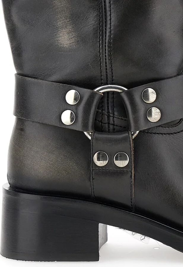 Black Ankle Boots With Studs And Ring In Leather Woman - Image 4