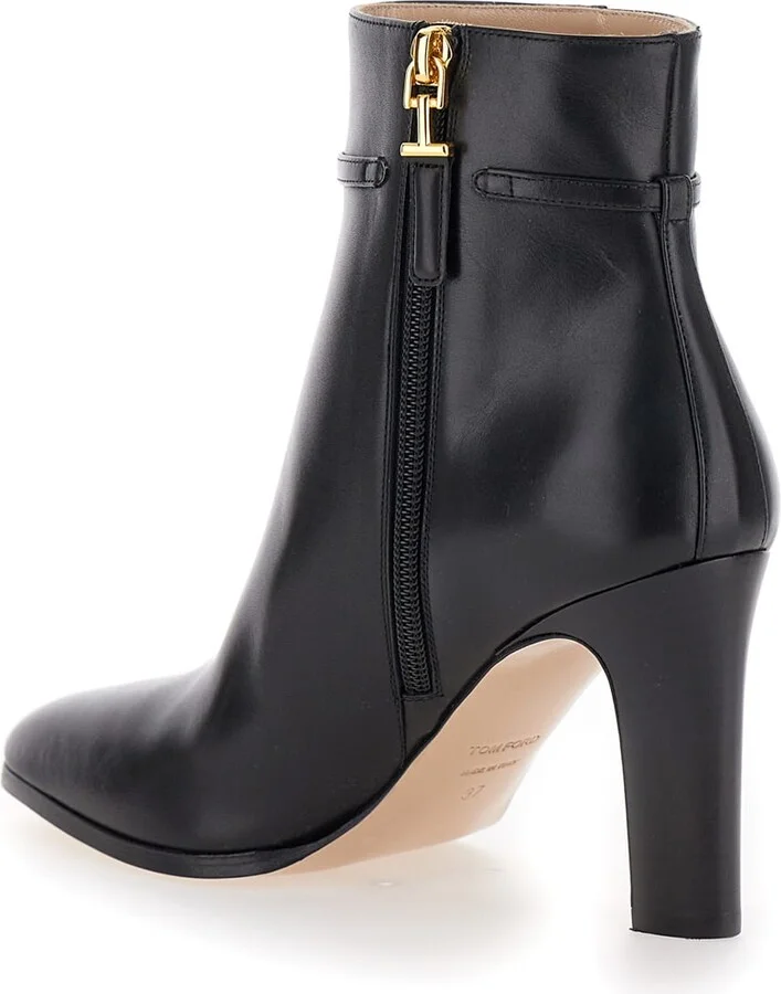 Black Ankle Boots With T Chain Detail In Leather Woman - Image 3